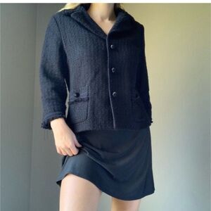 Talbots Petite Women Black Tweed Jacket With Beaded Buttons Size 10P